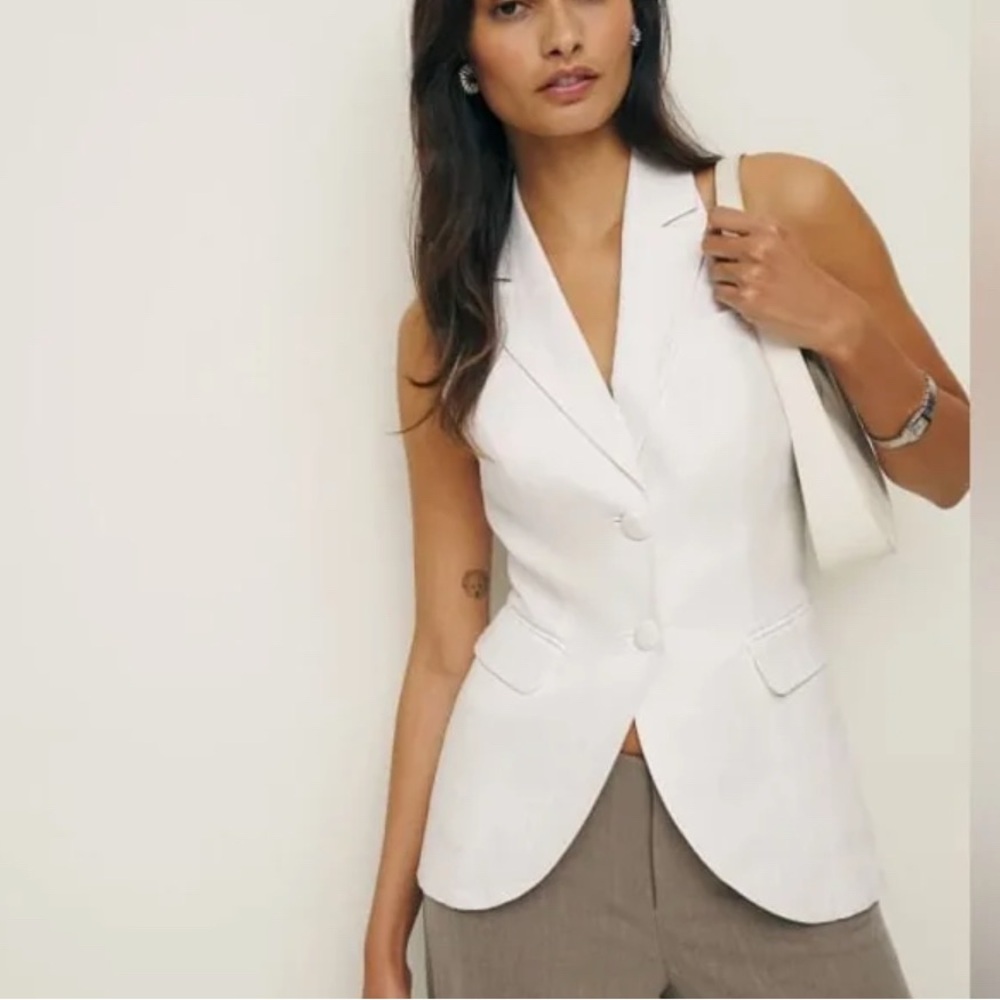 Reformation Ivory Sleeveless Tailored Vest Blazer